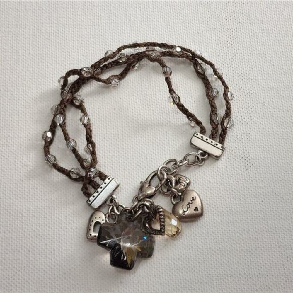 Brighton Karma jeweled‎ crystal cross, heart, and love triple strand bracelet